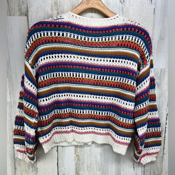 Le Lis Multicolor Crochet Striped Cardigan Sweater Womens Small - Picture 6 of 8